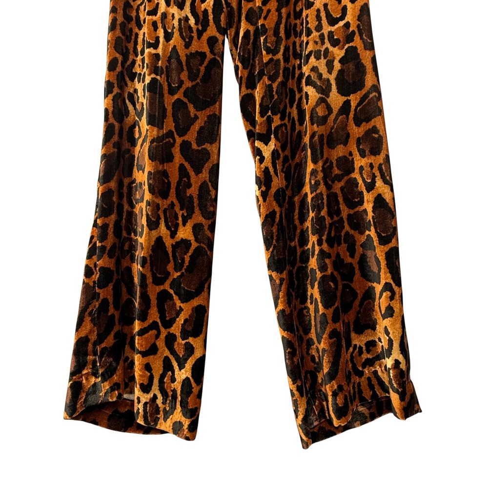 Per Se by Carlisle Leopard Print Velvet Wide Leg Pants Brown Tan Animal Print - Picture 10 of 11